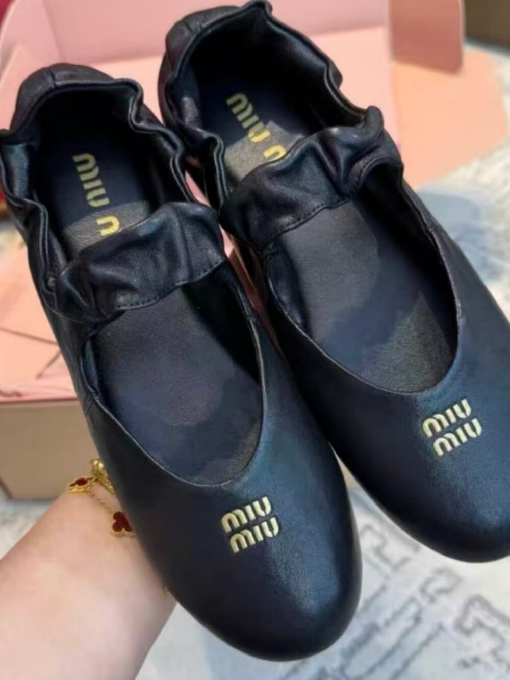 Miu Miu Black Leather Ballerina Flats - Picture 3 of 7